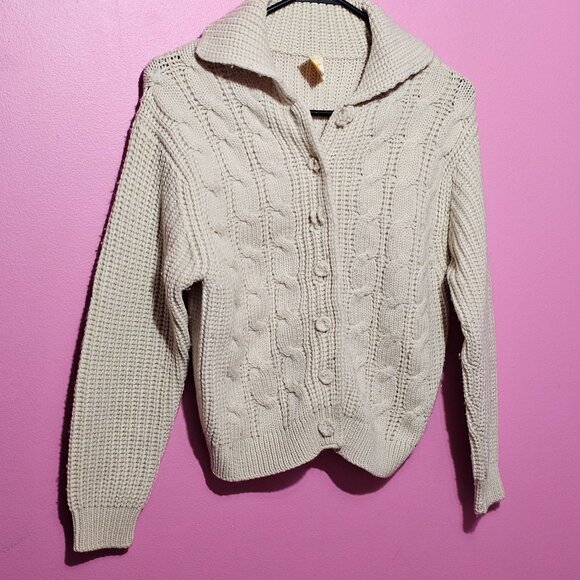 Vintage Kerrybrooke Sears Zephyr Wool Beige Cable Knit Cardigan Sweater Button - Picture 15 of 16